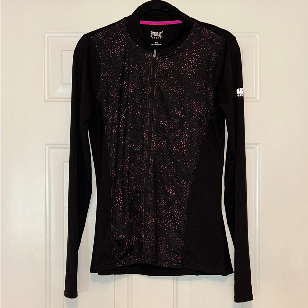 Everlast Sport Women's Full Zip Performance Jacket M Black Pink Workout Athletic